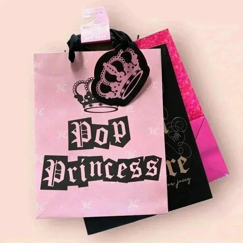 Juicy Couture Home 3 Piece Gift Bag Set With Gift Tags Velvet Handles